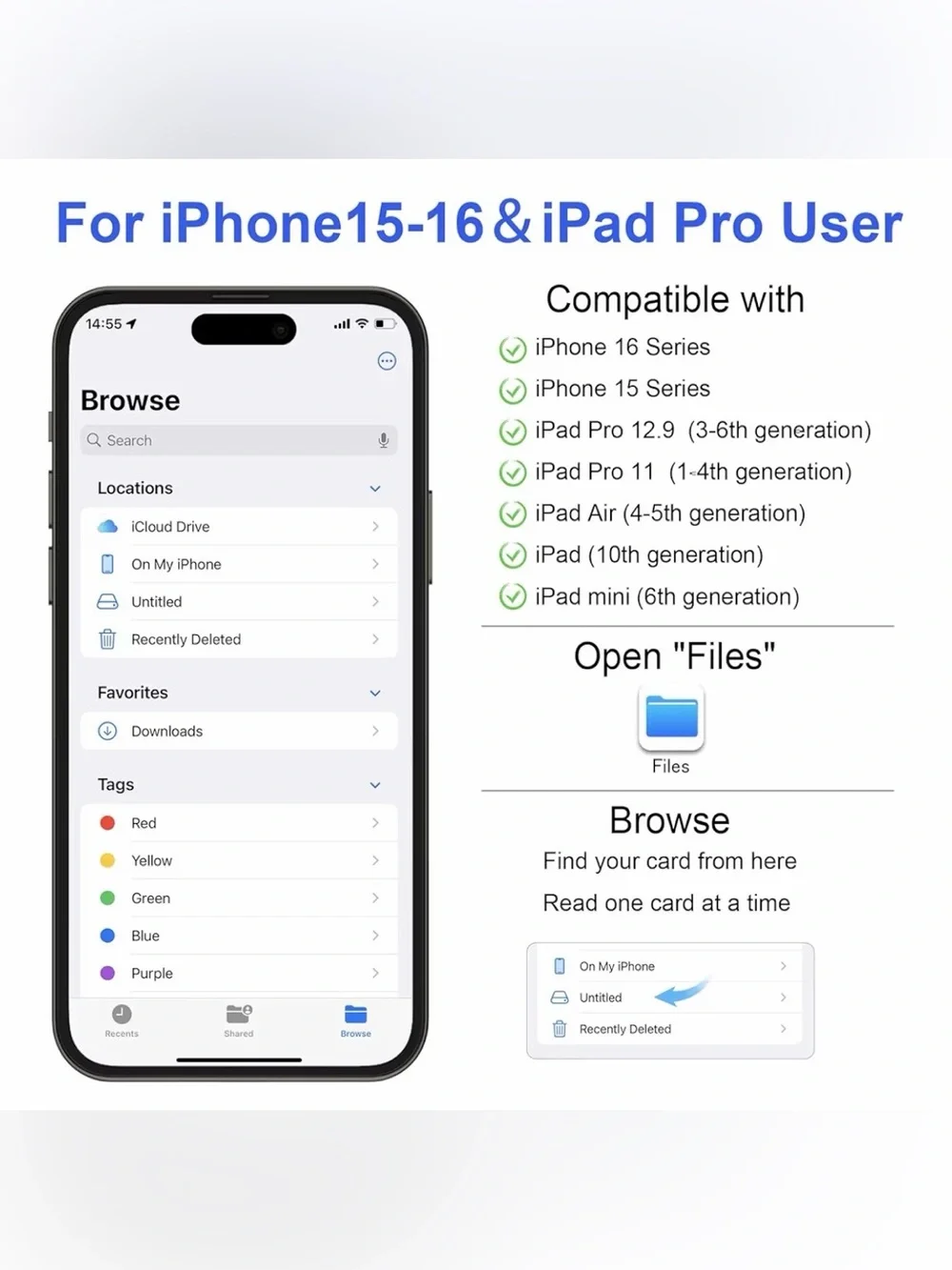SD Card Reader for iPhone iPad USB-C Lightning Adapter